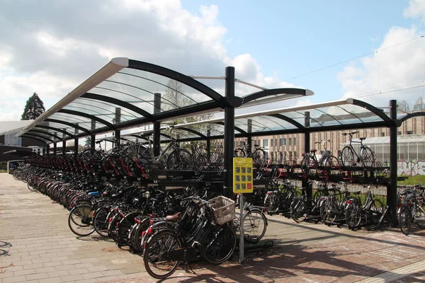 Станция Waddinxveen Triangel Велосипедной Парковкой Линии Net Между Гаудой Альфеном — стоковое фото