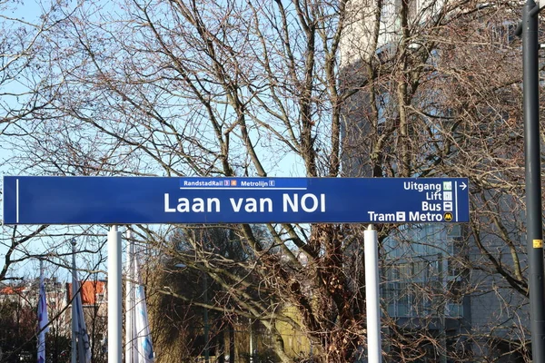 Names Signs Platform Station Den Haag Laan Van Noi Netherlands — Stock Photo, Image