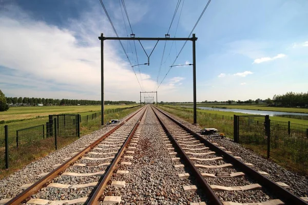 Eisenbahnstrecke Bis Zum Horizont Bei Moordrecht Zwischen Den Städten Gouda — Stockfoto
