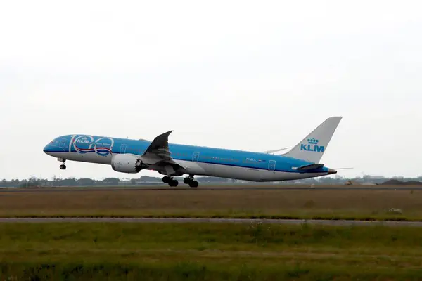 Boeing 787 Dreamliner Signcode Bka Klmis Taking Polderbaan Strip Amsterdam — стоковое фото