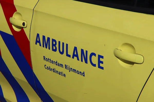 Medical Emergency Vehicles Yellow Color Street Rotterdam — Stock Photo, Image