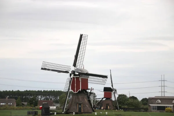 Rot Weiße Hölzerne Wippmühle Doespolder Bei Hoogmade Südholland Die Niederlande — Stockfoto