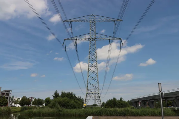 Extra High Masts High Voltage Electricity Wires Water Nesselande District — Stock Photo, Image