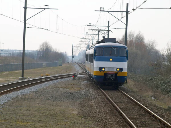 Hollanda Nın Waddinxveen Istasyonundaki Tren Raylarında Spinter Yerel Banliyö Treni — Stok fotoğraf