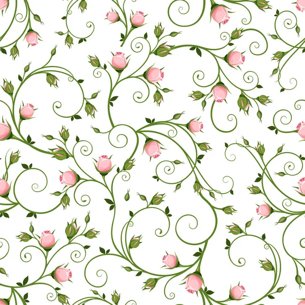 Patrón Floral Sin Costura Vectorial Con Capullos Rosa Sobre Fondo — Vector de stock