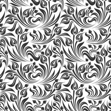 Vektörsüz siyah beyaz çiçek deseni.