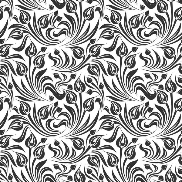 Patrón Floral Blanco Negro Sin Costura Vectorial — Archivo Imágenes Vectoriales