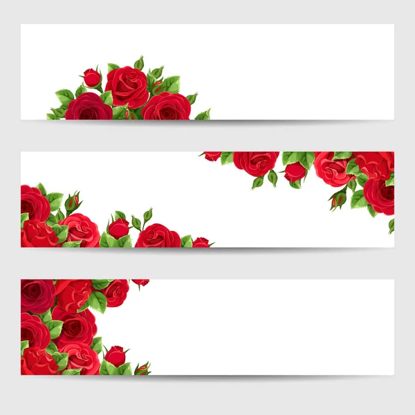 Ensemble Bannières Toile Vectorielle Avec Des Roses Rouges — Image vectorielle