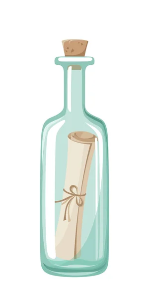 Ilustración Vectorial Mensaje Una Botella Vidrio Azul Aislada Sobre Fondo — Archivo Imágenes Vectoriales