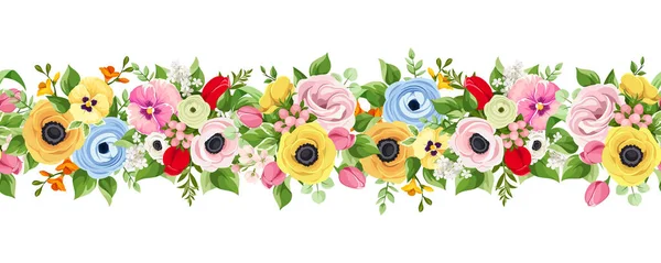 Vector Horizontal Sin Costura Fondo Con Flores Colores — Archivo Imágenes Vectoriales