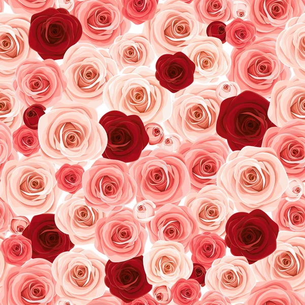 矢量无缝背景纹理与粉红色和勃艮第玫瑰 — 图库矢量图片