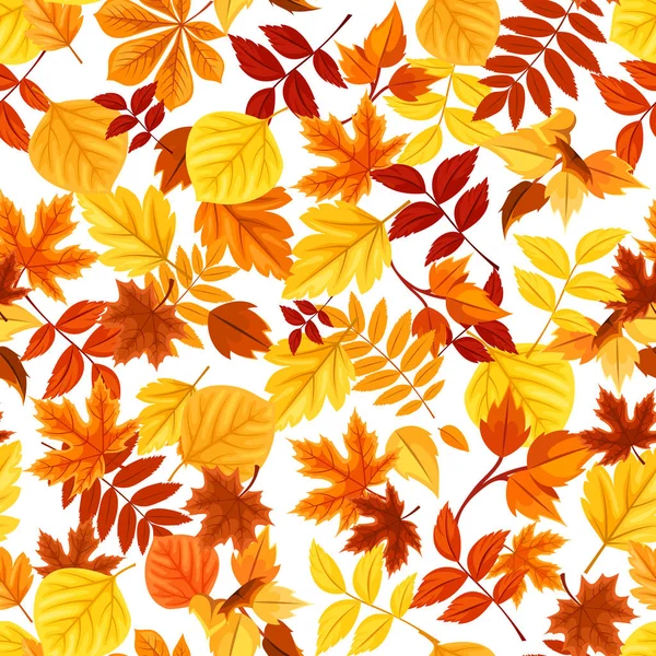 Patrón Sin Costura Vectorial Con Hojas Otoño Rojas Naranjas Amarillas — Vector de stock