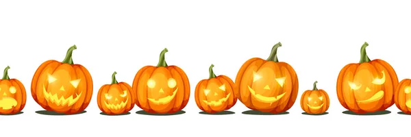 Vektor Vízszintes Varratmentes Háttérben Töklámpások Halloween Sütőtök — Stock Vector