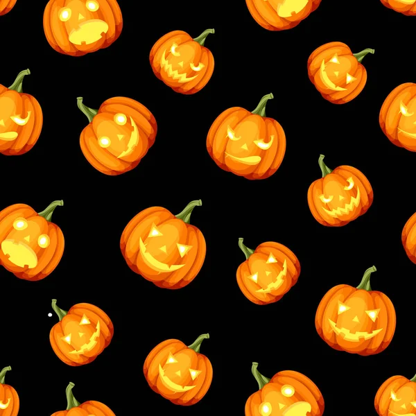 黒の背景にジャック ランタン ハロウィンかぼちゃ とベクトル シームレス パターン — ストックベクタ