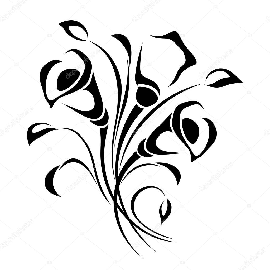 Vector black and white illustration of flowers bouquet.