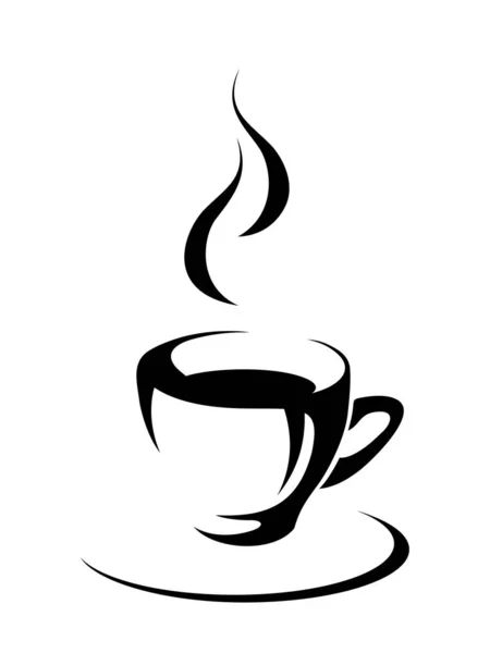 白い背景に分離されたホットティーやコーヒーのカップのベクトルブラックシルエット — ストックベクタ