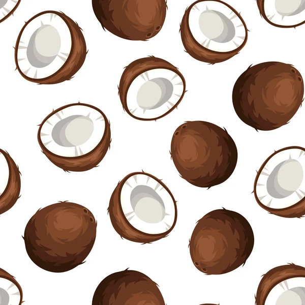 Bezproblémové Pozadí Kokosovými Ořechy Bílém Pozadí — Stockový vektor