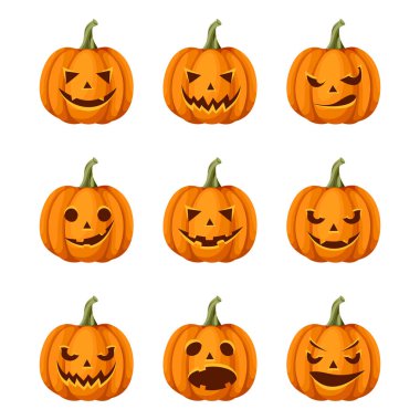 Vektör kümesi üzerinde beyaz bir arka plan izole dokuz vahiylerin (Halloween pumpkins).