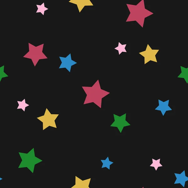 Vector Seamless Pattern Colorful Stars Black Background — Stock Vector