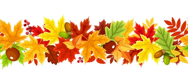 オレンジ 茶色の秋の葉とベクトル水平シームレスな背景 — ストックベクタ