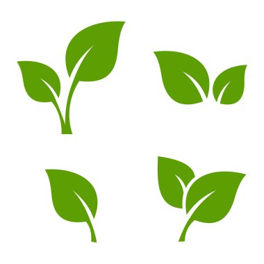 Beyaz arkaplanda izole edilmiş yeşil yaprak siluetleri.