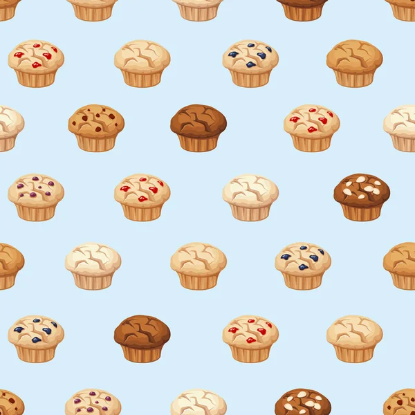 Vector Seamless Pattern Muffins Blue Background — Stock Vector
