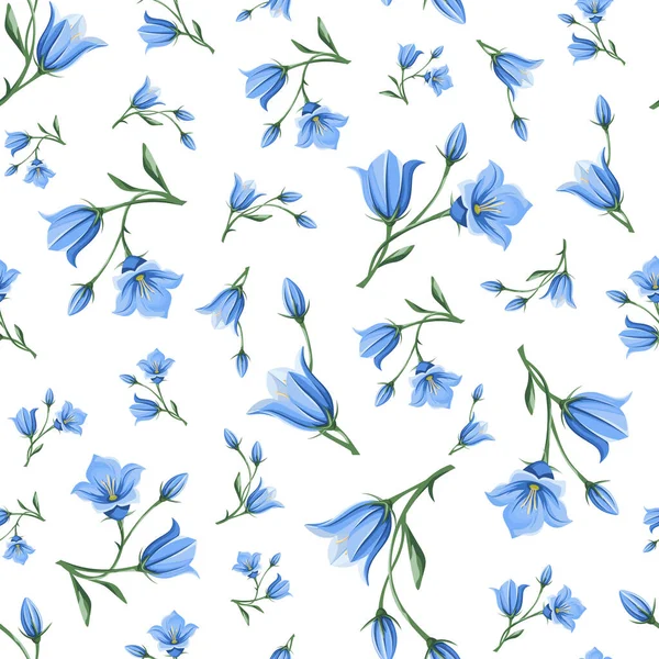 Padrão Sem Costura Vetorial Com Azul Bluebell Campanula Flores Fundo — Vetor de Stock