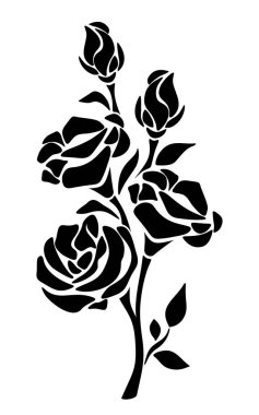 Vector black silhouette of flowers branch isolated on a white background. clipart