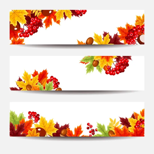 Set Trei Bannere Web Vectoriale Frunze Colorate Toamnă — Vector de stoc