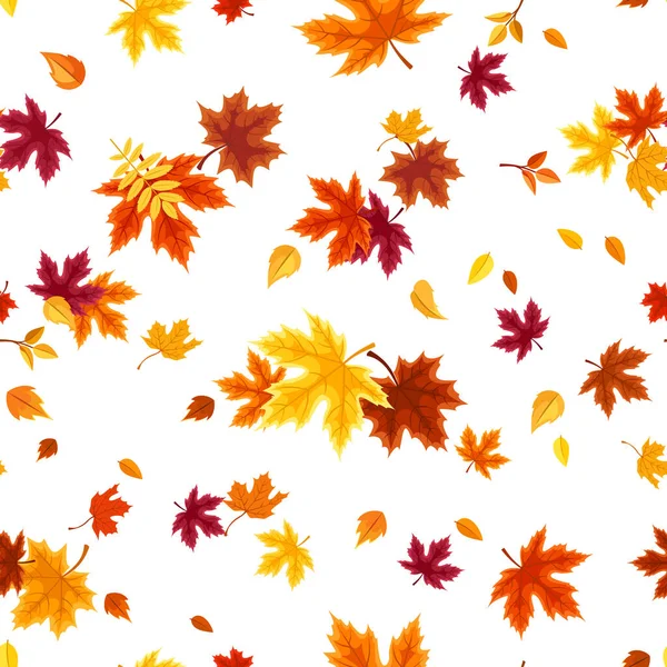 Vector Seamless Pattern Red Orange Yellow Brown Autumn Leaves White — Stock Vector