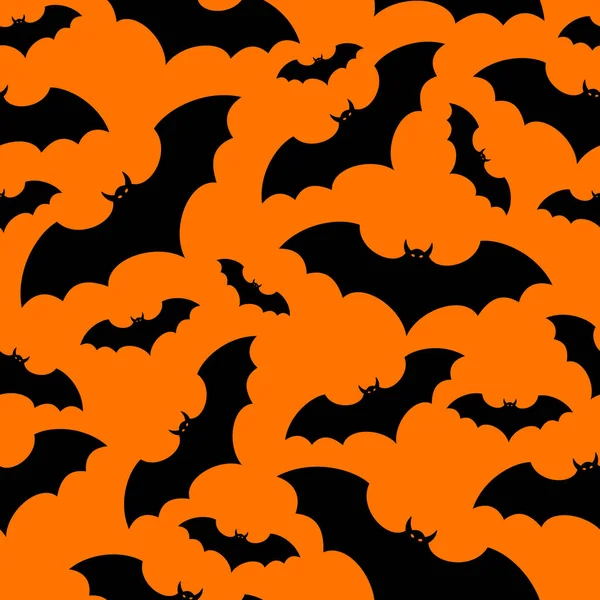 Vector Halloween Fondo Sin Costuras Con Murciélagos Negros Naranja — Vector de stock