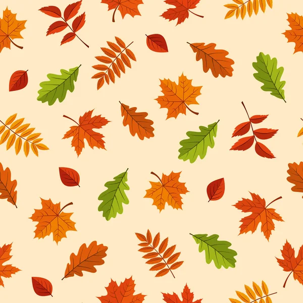 Vector Seamless Pattern Red Orange Brown Green Autumn Leaves Yellow — Stock Vector