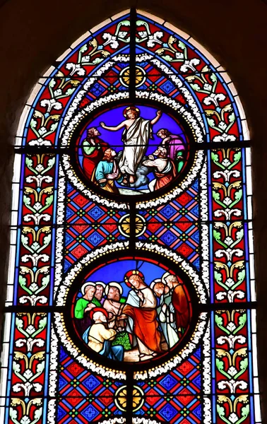 Neuville Άσμα Oisel Γαλλία Ιουνίου 2017 Παράθυρο Στην Ιστορική Εκκλησία — Φωτογραφία Αρχείου