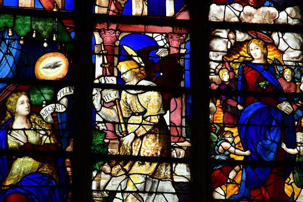 Les Andelys France March 2018 Stained Glass Window Collegiate Church — Stock Photo, Image