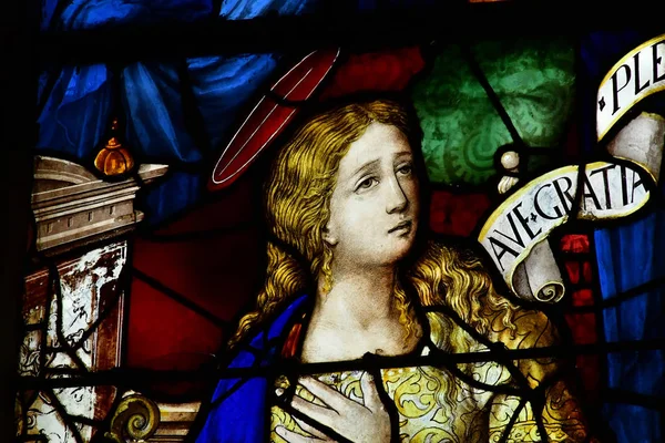 Les Andelys Frankrike Mars 2018 Glassmaleri Kirken Notre Dame – stockfoto