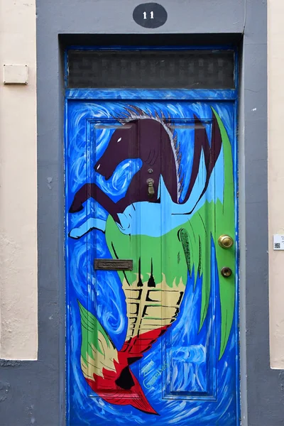 葡萄牙丰查尔 2018年2月21日 圣玛丽亚街的彩绘门 — 图库照片
