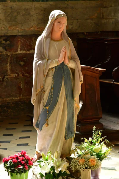 Houdan France May 2018 Mary Statue Historical Church — Stock Photo, Image