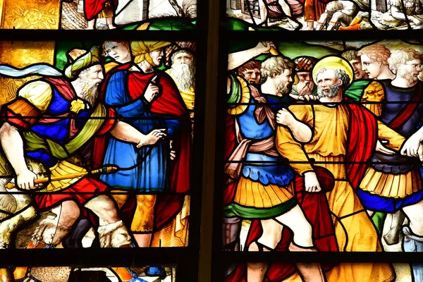 Montfort Amaury Frankreich Mai 2018 Kirchenfenster Der Historischen Renaissancekirche — Stockfoto