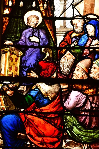 Montfort Amaury Fransa Mayıs 2018 Rönesans Tarihi Kilisenin Vitray Pencere — Stok fotoğraf