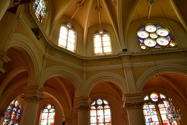 Triel Sur Seine França Junho 2018 Vitral Igreja Gótica Renascentista — Fotografia de Stock