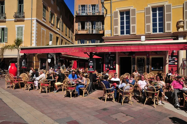 Niza Francia Abril 2016 Restaurante Pintoresco Centro Ciudad —  Fotos de Stock