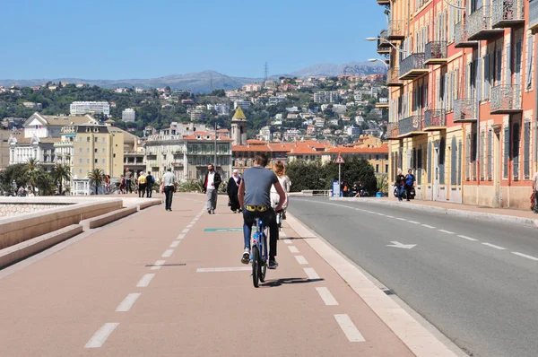 Niza Francia Abril 2016 Carril Bici Playa —  Fotos de Stock