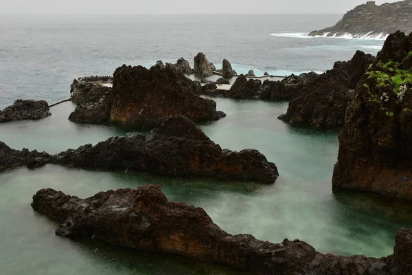 Porto Moniz Városában Madeira Portugália Február 2018 Természetes Medence Vulkanikus — Stock Fotó