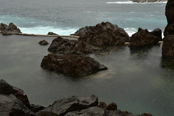 Porto Moniz Madeira Portugal Fevereiro 2018 Piscina Natural Rocha Vulcânica — Fotografia de Stock