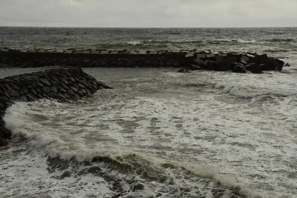 Calheta Madeira Portugal Fevereiro 2018 Tempestade Porto — Fotografia de Stock