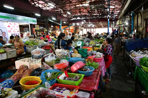Siem Reap Reino Camboya Agosto 2018 Comida Pintoresco Mercado — Foto de Stock