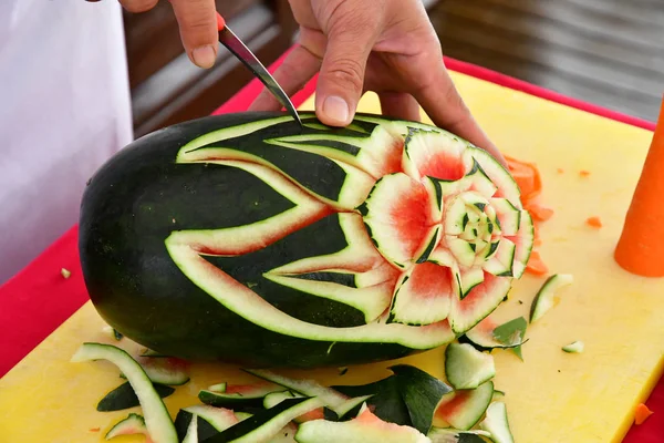 Kongeriget Cambodja August 2018 Skulptur Vandmelon - Stock-foto