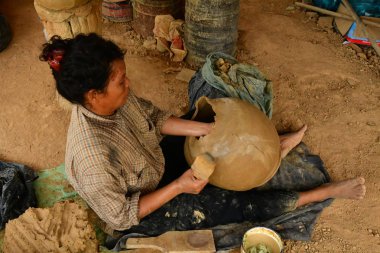 Kampong Chhnang; Kingdom of Cambodia - august 21 2018 : pottery workshop in the picturesque village clipart