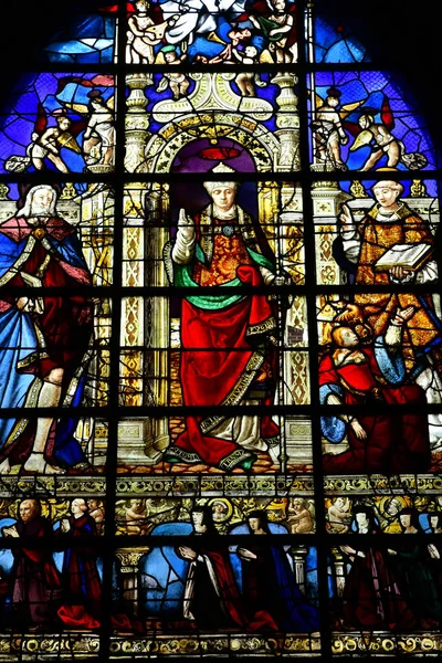 Duclair Frankrike September 2018 Saint Denis Kirke Farget Glass Vindu – stockfoto