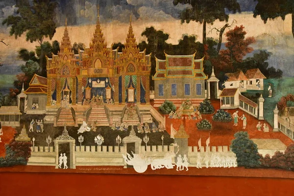Πνομ Πενχ Βασίλειο Της Καμπότζης Αύγουστος 2018 Τοιχογραφία Στο Βασιλικό — Φωτογραφία Αρχείου